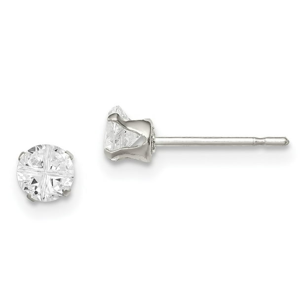 Stainless Steel 4 Prong 4 MM Cubic Zirconia Stud Earrings Stainless Steel 4 Prong 4 MM Cubic Zirconia Stud Earrings